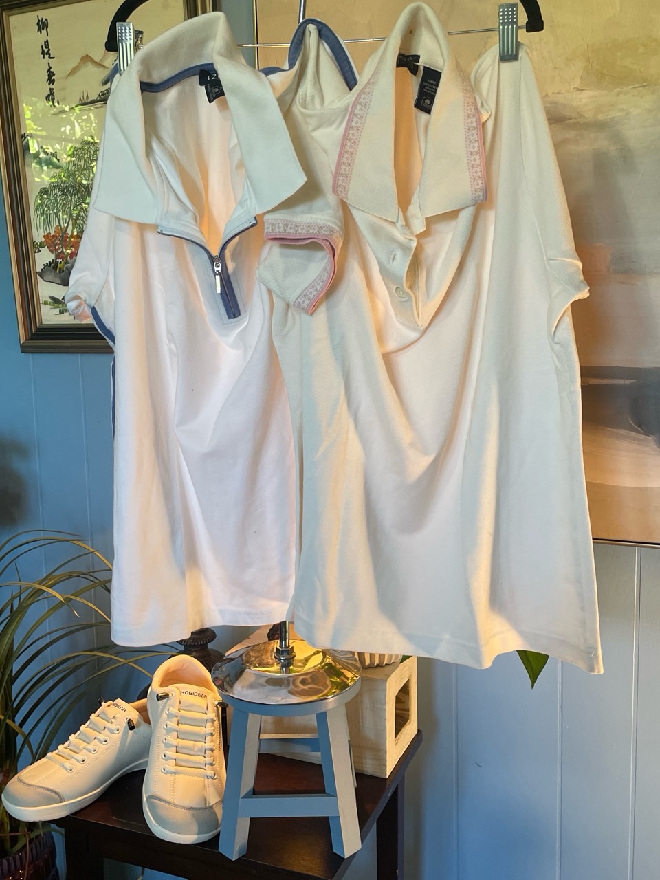 Bundle Izod White Polo With Navy Trim For Women.